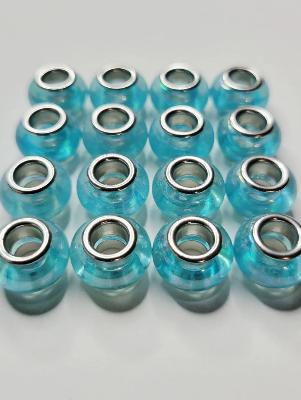 New! 16 Gorgeous Aqua Blue Translucent AB Round European Charm Beads For Pandora